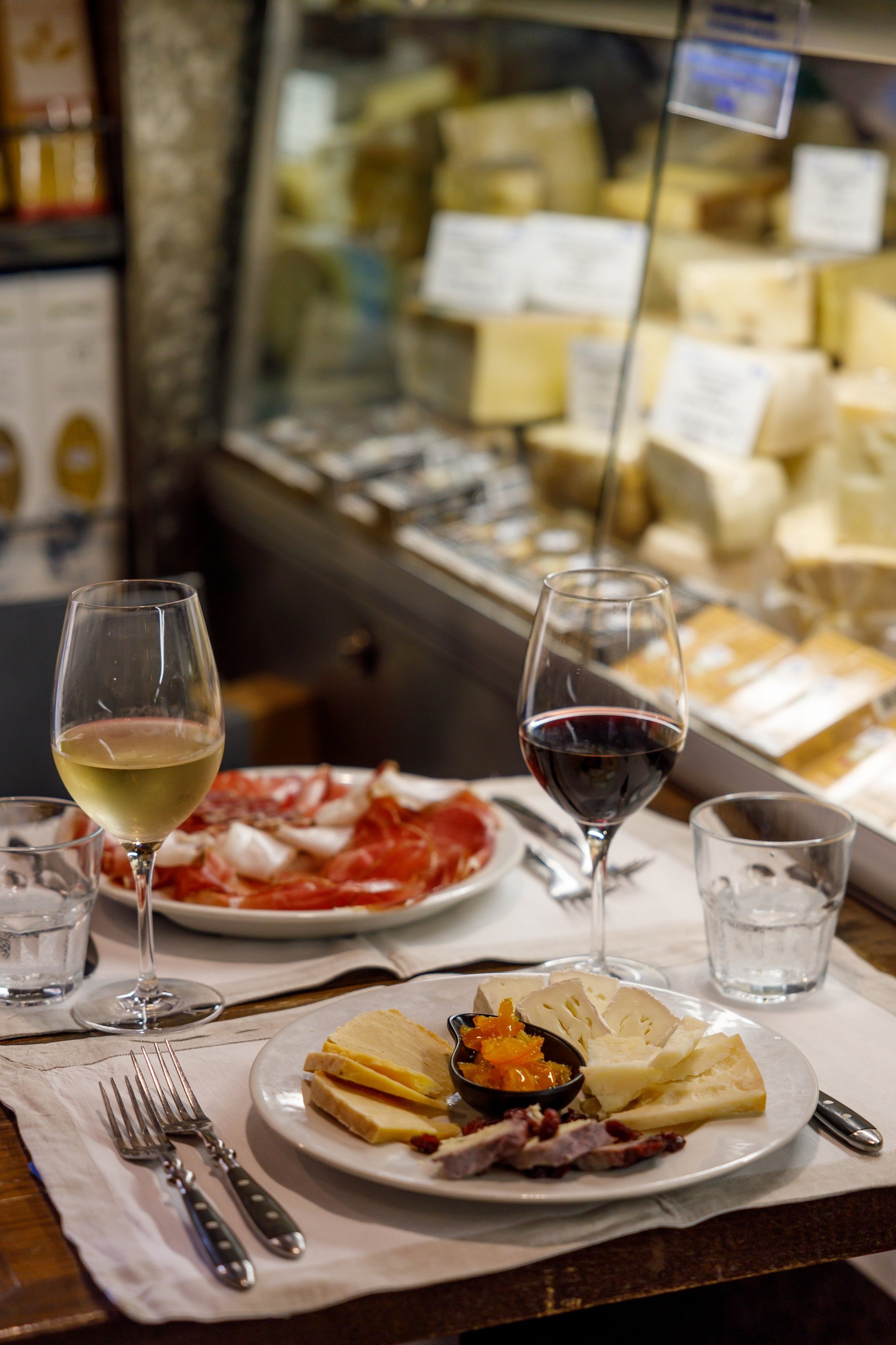 A table for two at Roscioli Salumeria in Rome.