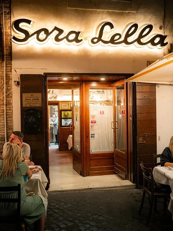 The exterior of Trattoria Sora Lella in Rome.
