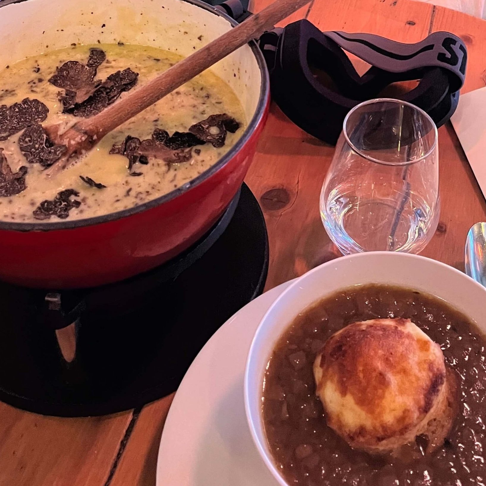 Truffle fondue at Hibou Blanc in Megève, France.