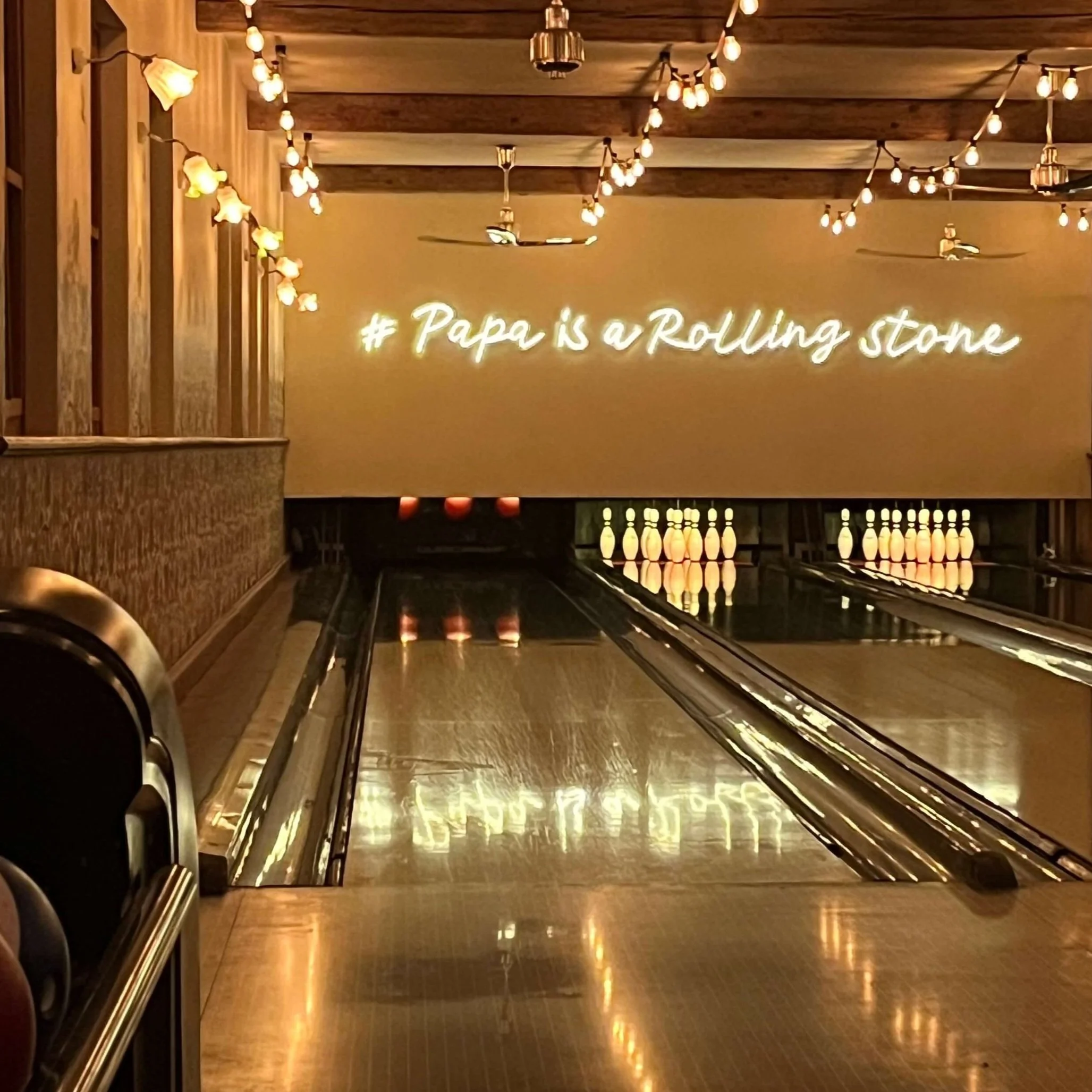The bowling alley at Cosa Papa restaurant in Megève, France.