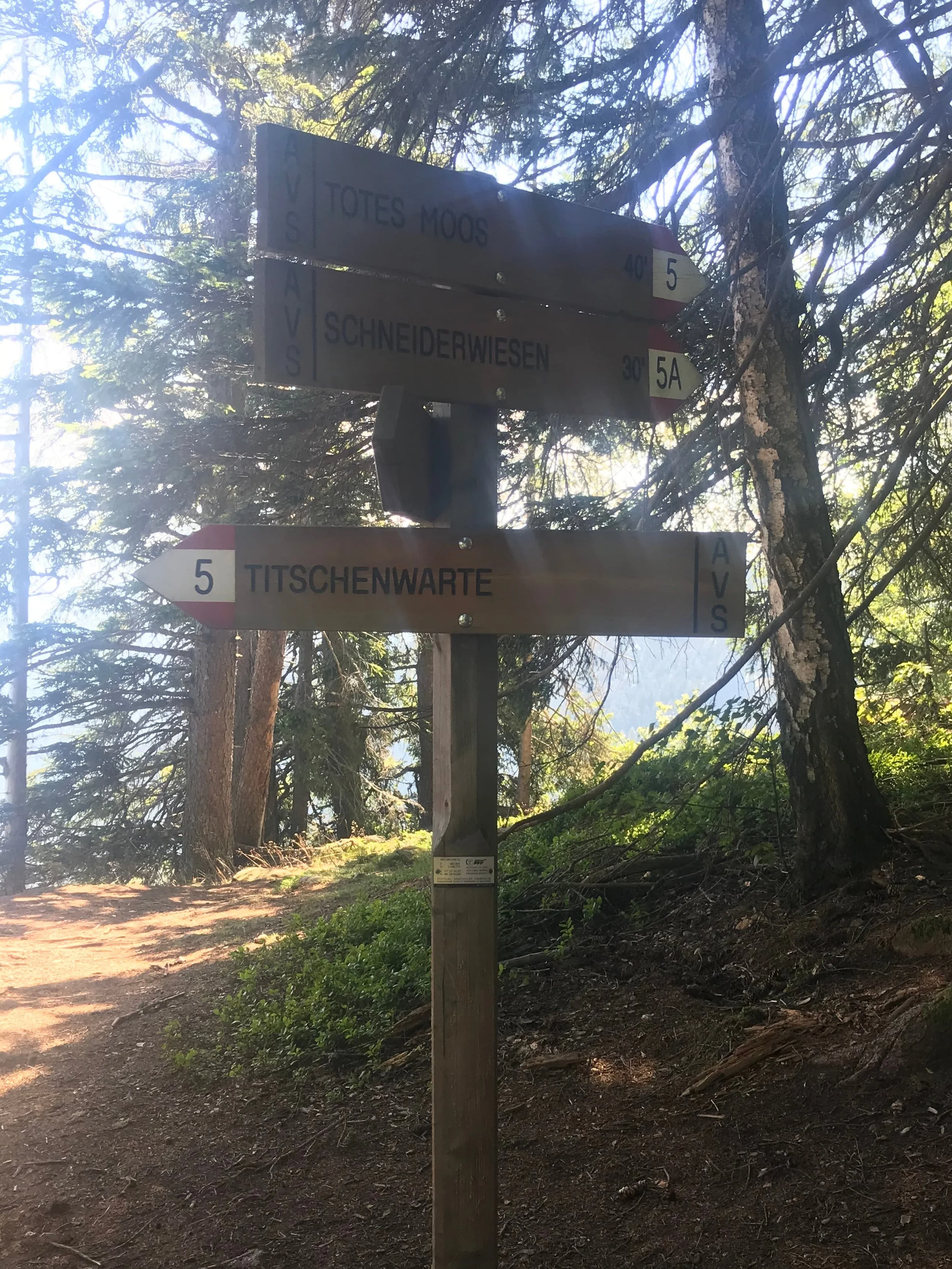 Navigation signs on the hiking trails of the Dolomites