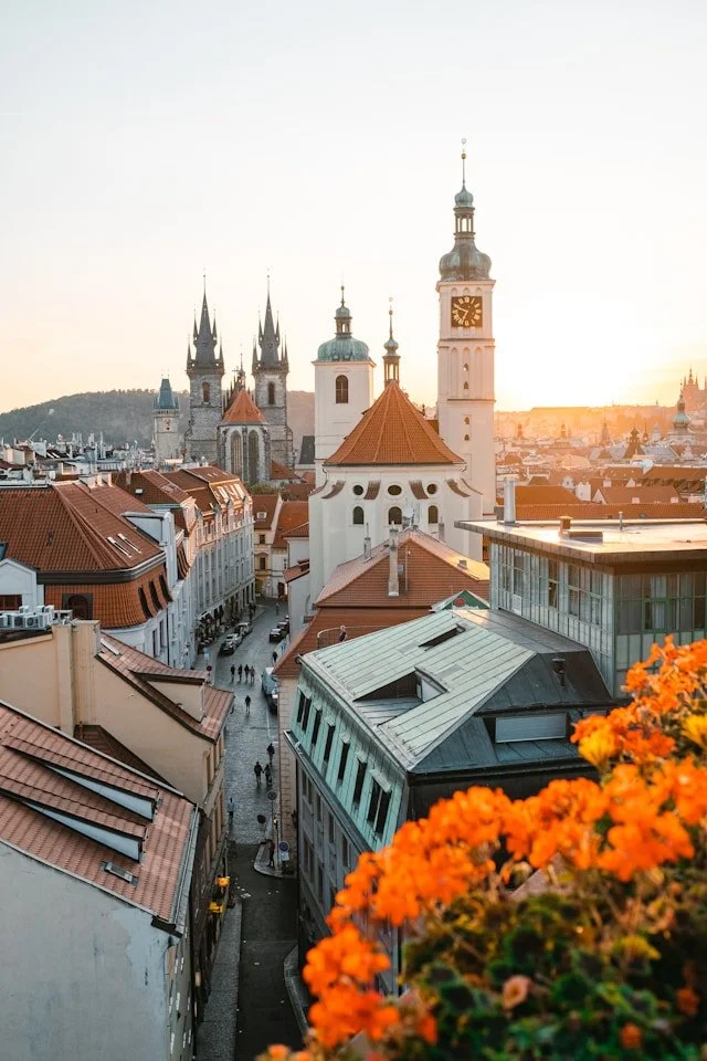 The skyline of Prague in the Czech Republic.