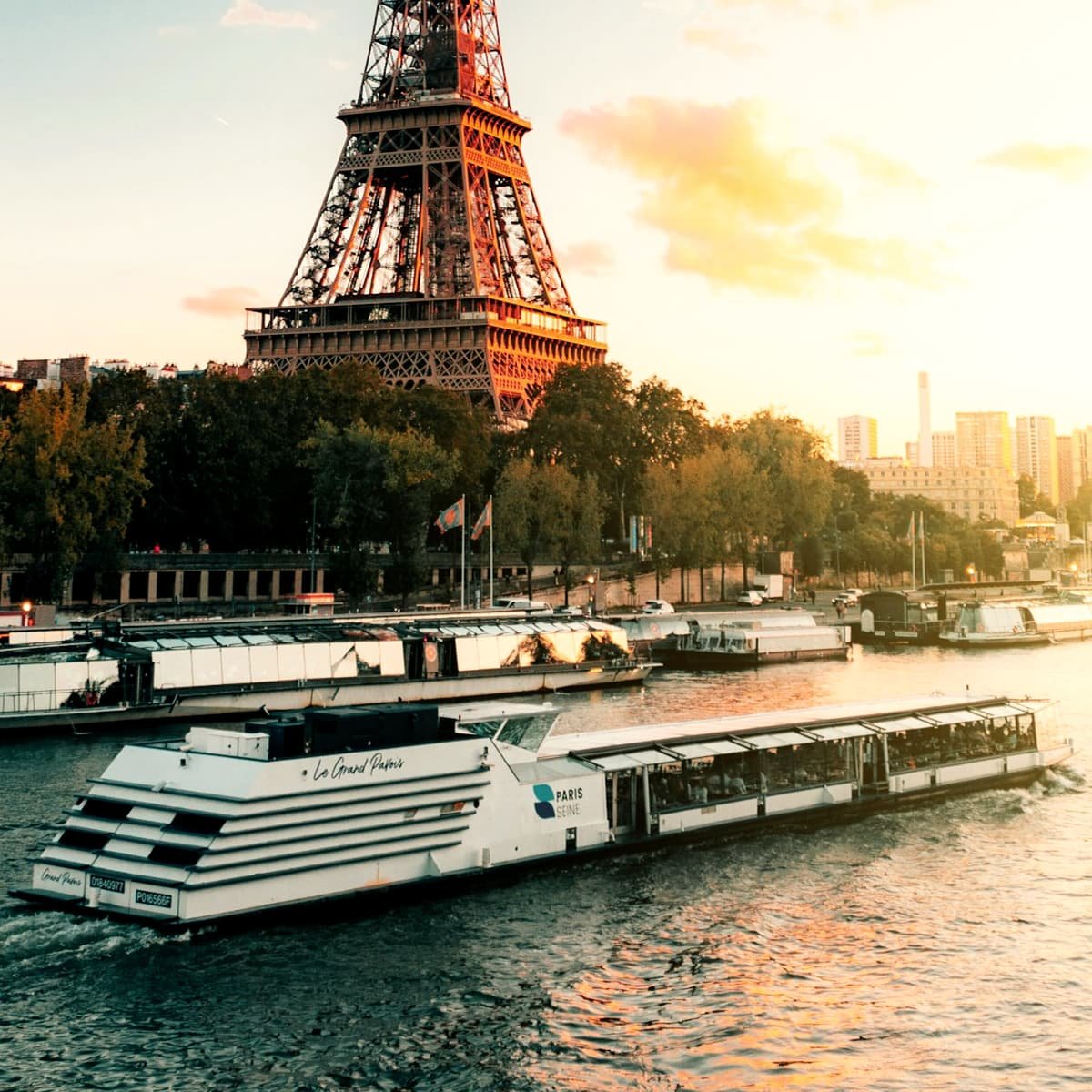 A dinner cruise boat on the Seine in Paris.