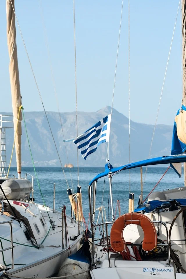 A sailboat off the coast of Corfu, Greece.