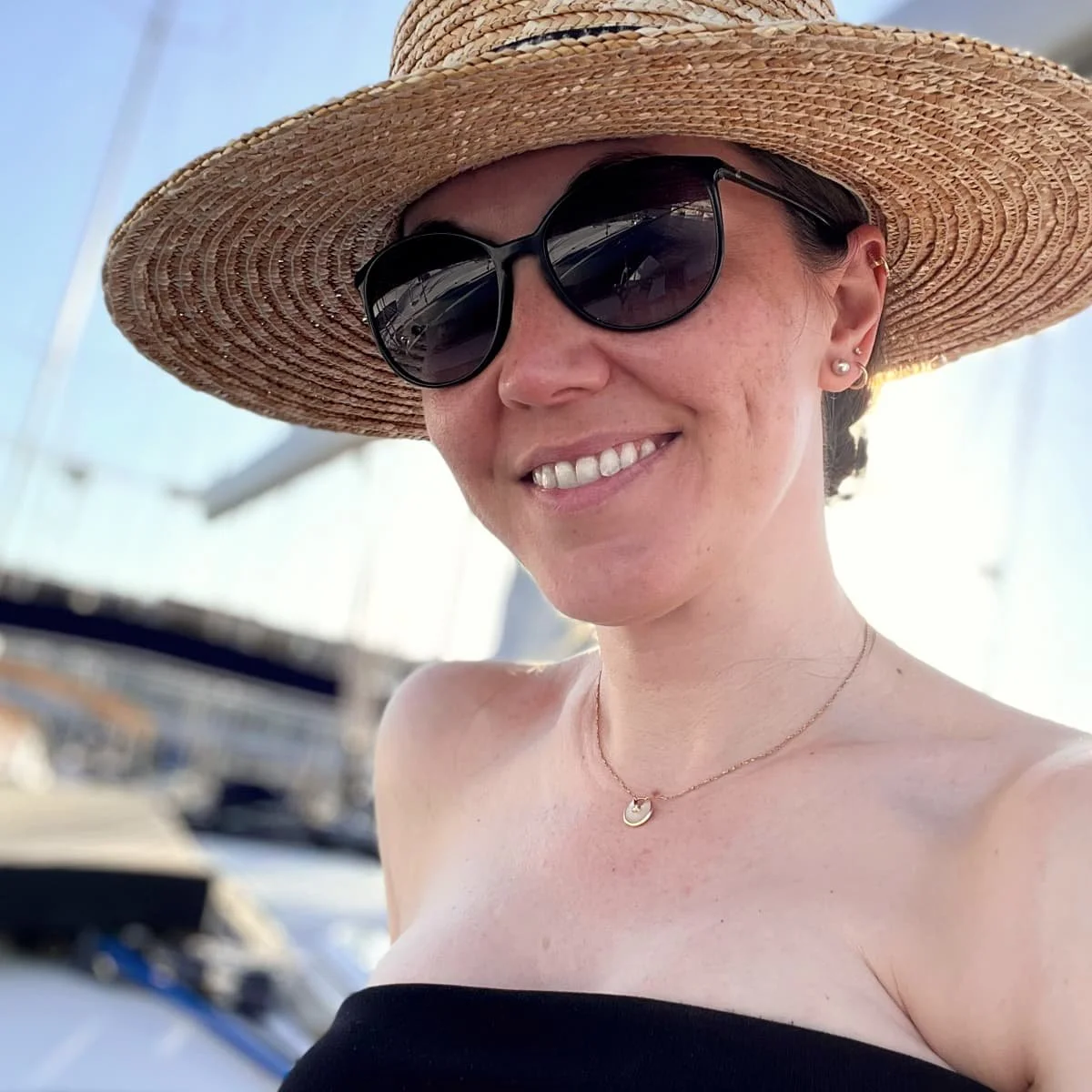 A selfie of the author on a sunset sail in Lisbon, Portugal.