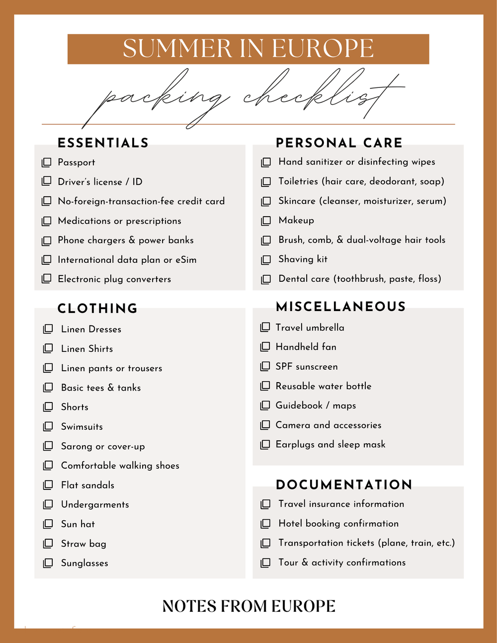 The Ultimate Packing List for Europe in Summer — Notes From Europe ...