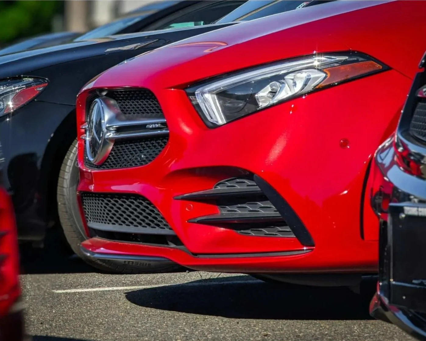 Close up of a Mercedes rental car.