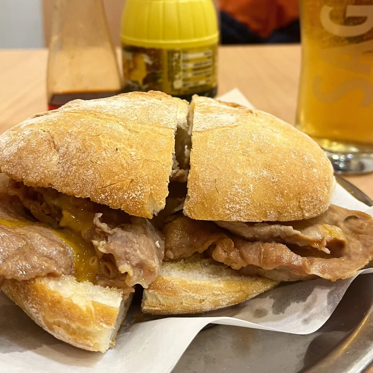 A bifana sandwich in Lisbon, Portugal.