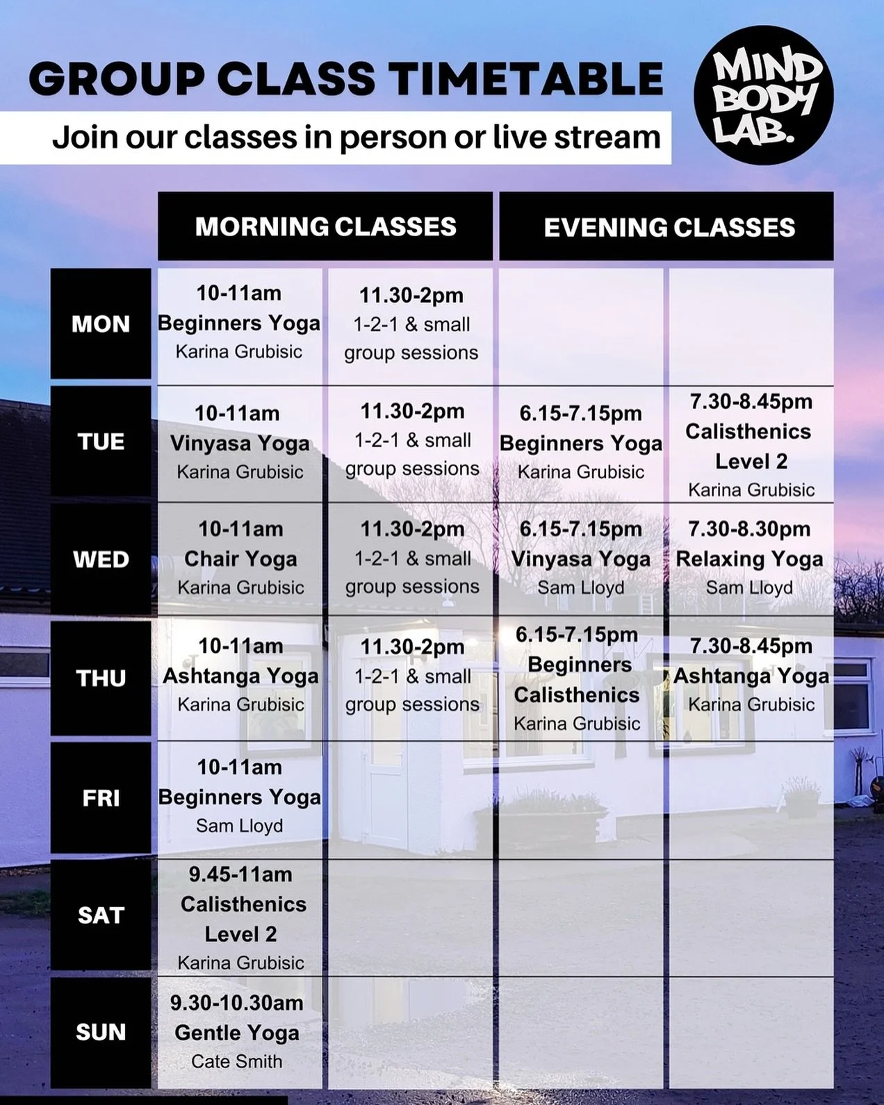 Invest in your health!

Join our friendly community and get started or continue your holistic health journey with us!

Relieve stress and improve your mental and physical health in our yoga classes, build strength and enjoy the fun and social side of