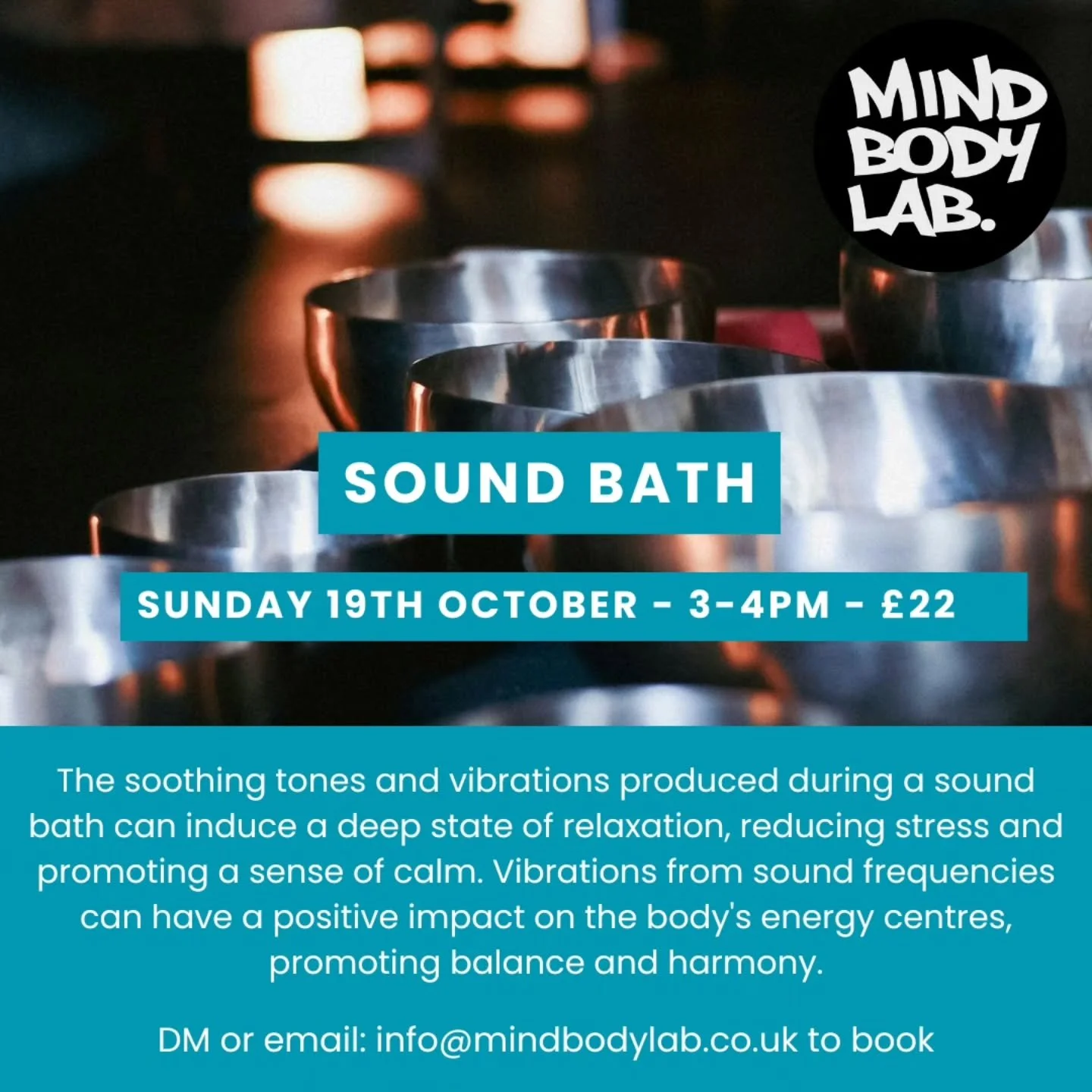 🍂 Autumnal Sound Bath 🍂

Our October sound bath date with Michael and Alison. Sunday 19th October, 3pm-4pm.

Full details on our website: www.mindbodylab.co.uk

DM or email: info@mindbodylab.co.uk to book a spot on this relaxing sound bath.

#sound