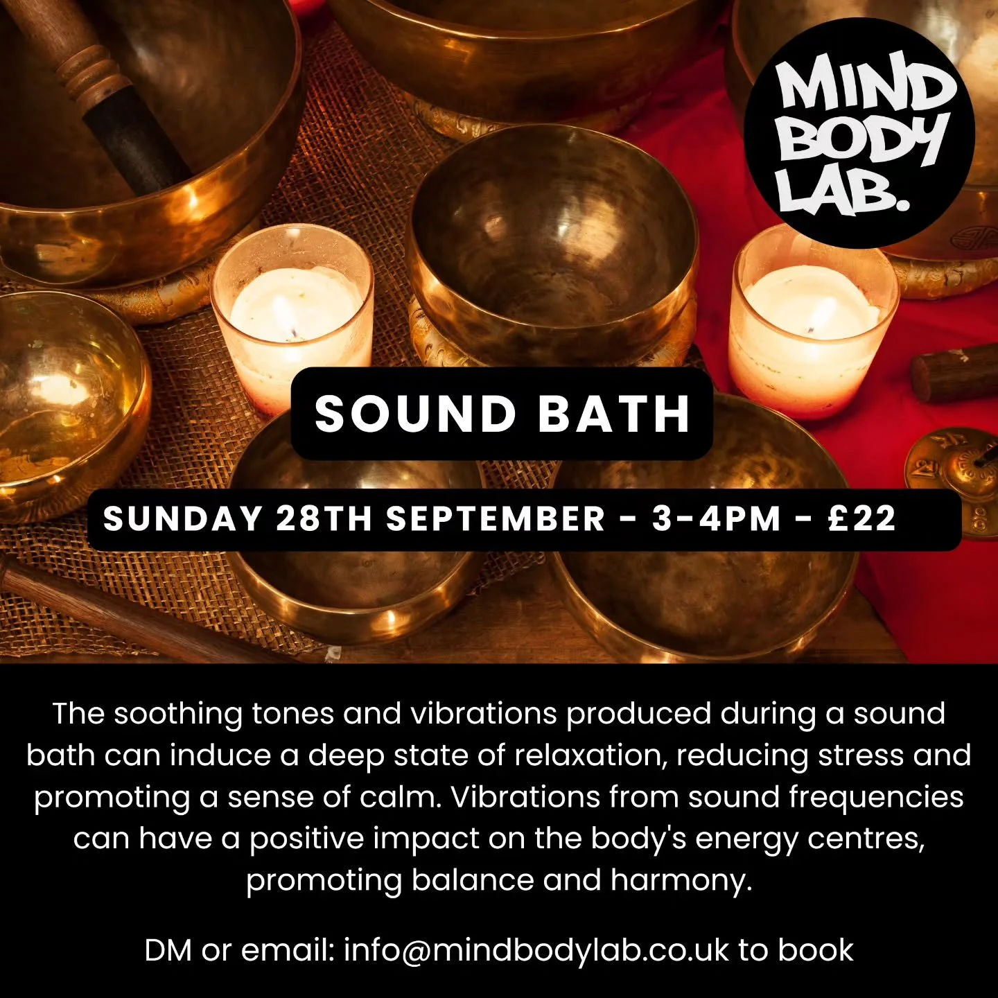 🍂 Autumnal Sound Bath 🍂

Our September sound bath date with Michael and Alison. 

Full details on our website: www.mindbodylab.co.uk

DM or email: info@mindbodylab.co.uk to book a spot on this relaxing sound bath.

#soundbath #soundhealing