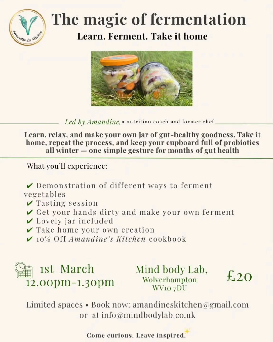 Reconnect with the human tradition of fermentation in this educational workshop.

For thousands of years, humans have fermented and pickled vegetables to survive long, hard winters. Before fridges, planes and all-year-round foods, our ancestors relie