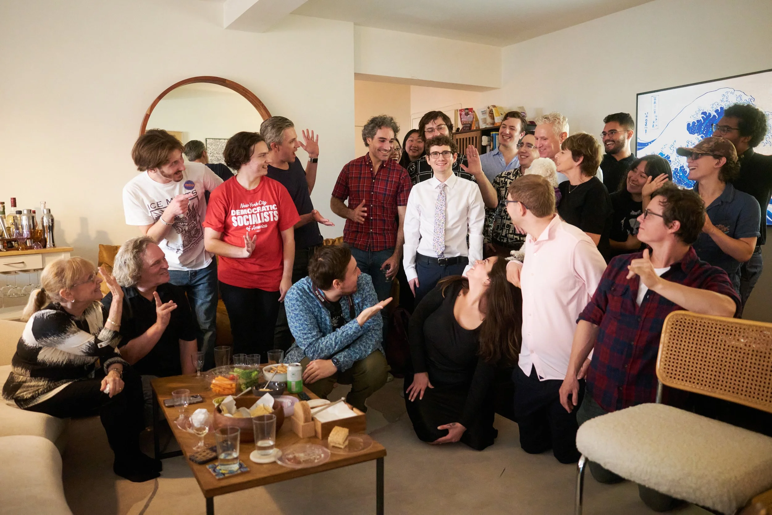 Josh Arnon at the launch for his Assembly campaign surrounded by supporters.