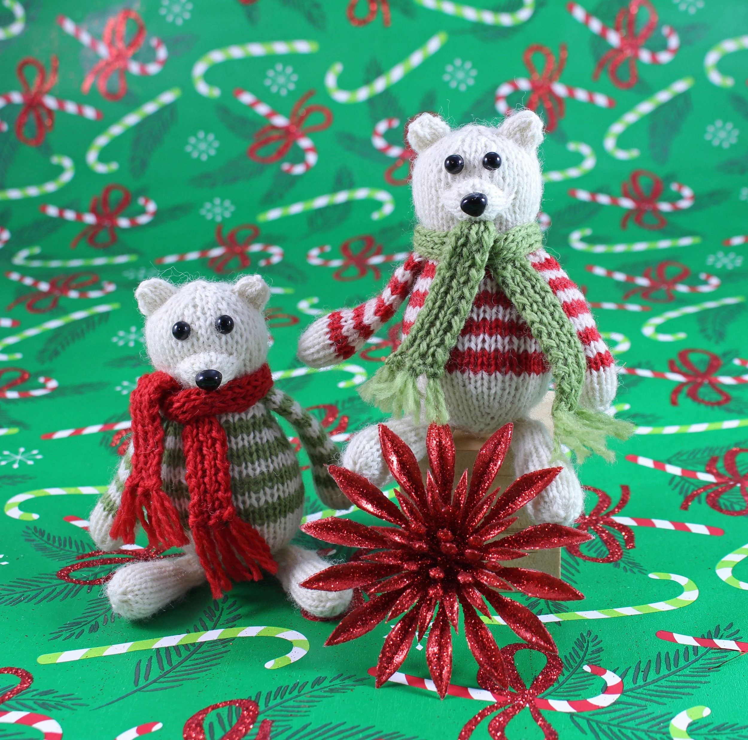 WickedlyPeacefulPolarBearKnittedChristmasOrnamentWithFlower.jpg