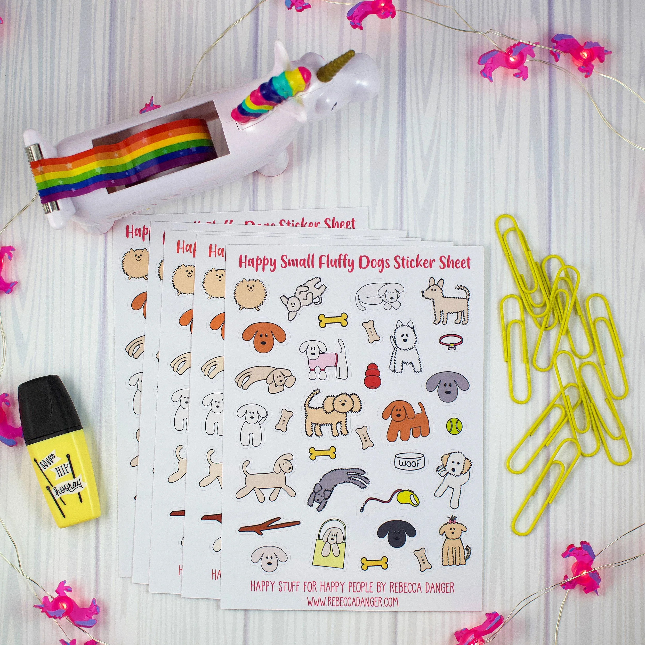 Happy Small Fluffy Dogs Sticker Sheet Stack.jpeg