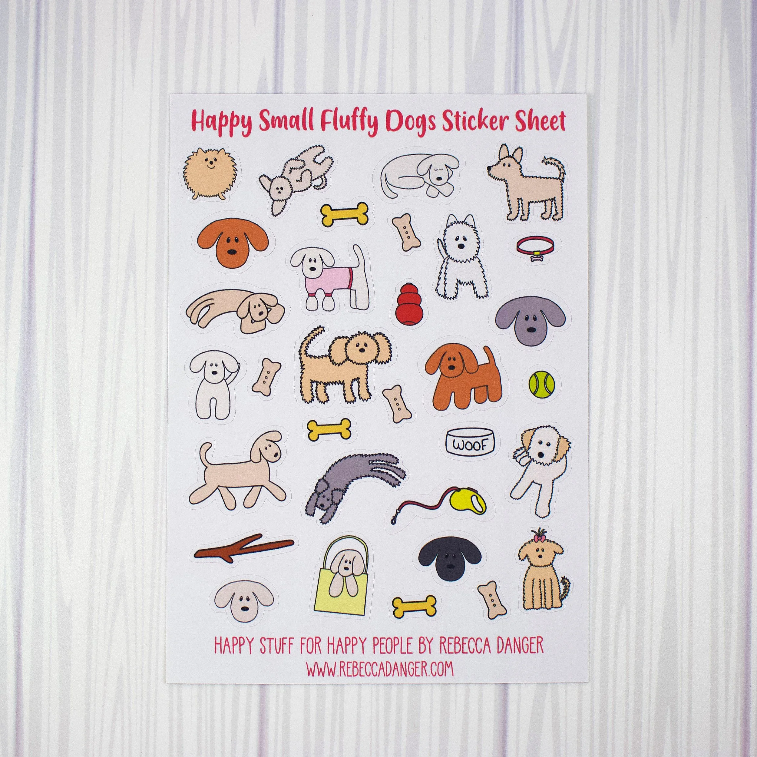 Happy Small Fluffy Dogs Sticker Sheet Plain Background.jpeg