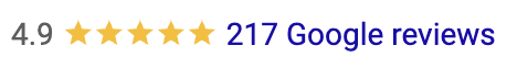 Google reviews rating with 4.9 stars and 217 reviews