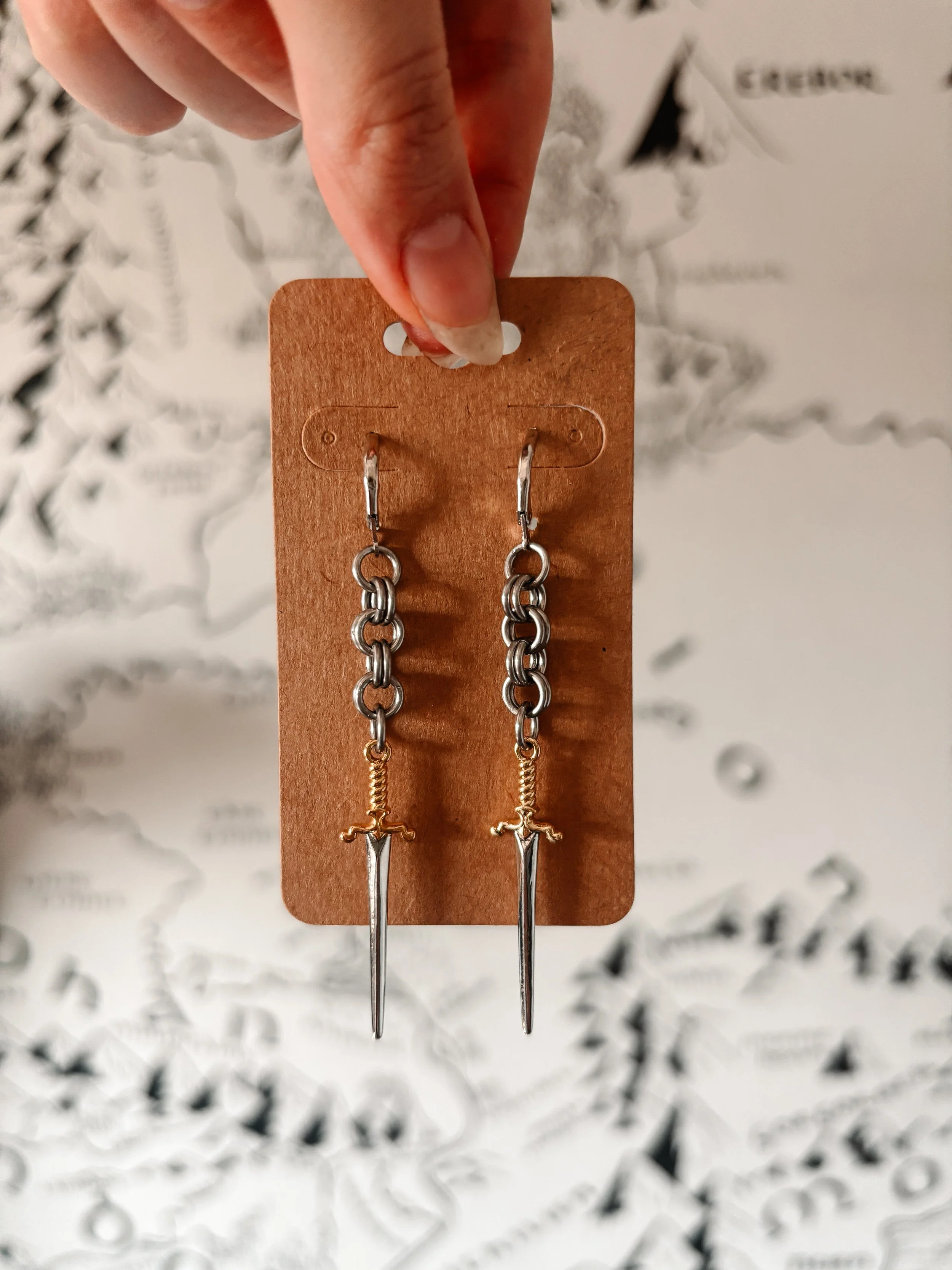 Chainmail Sword Drop Earrings - Variants