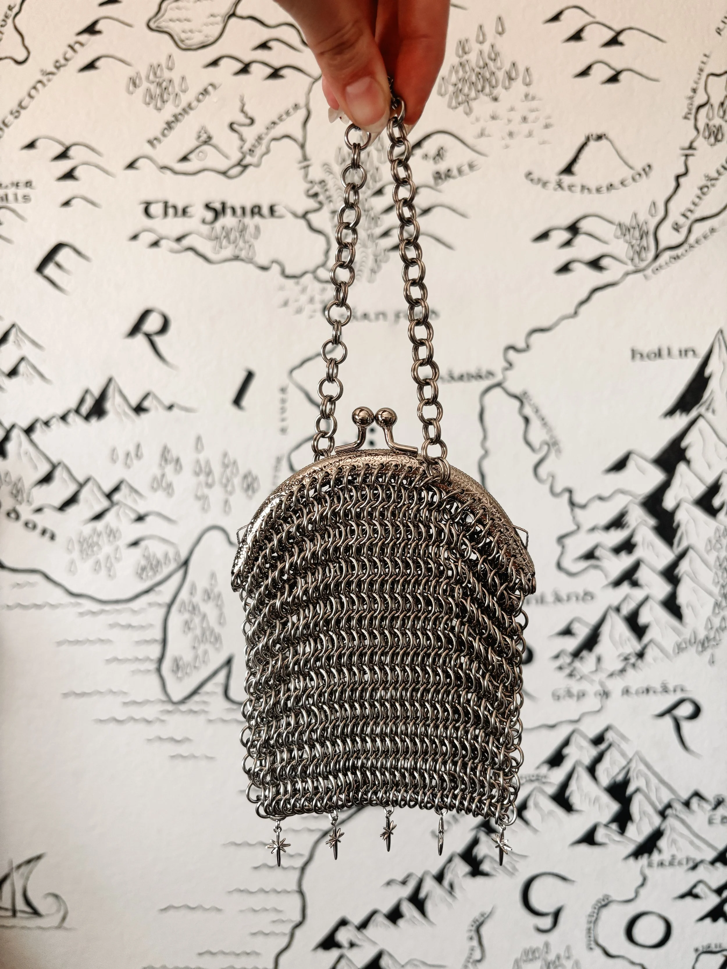 Steel Chainmail Coin Purse w/ Star Charms