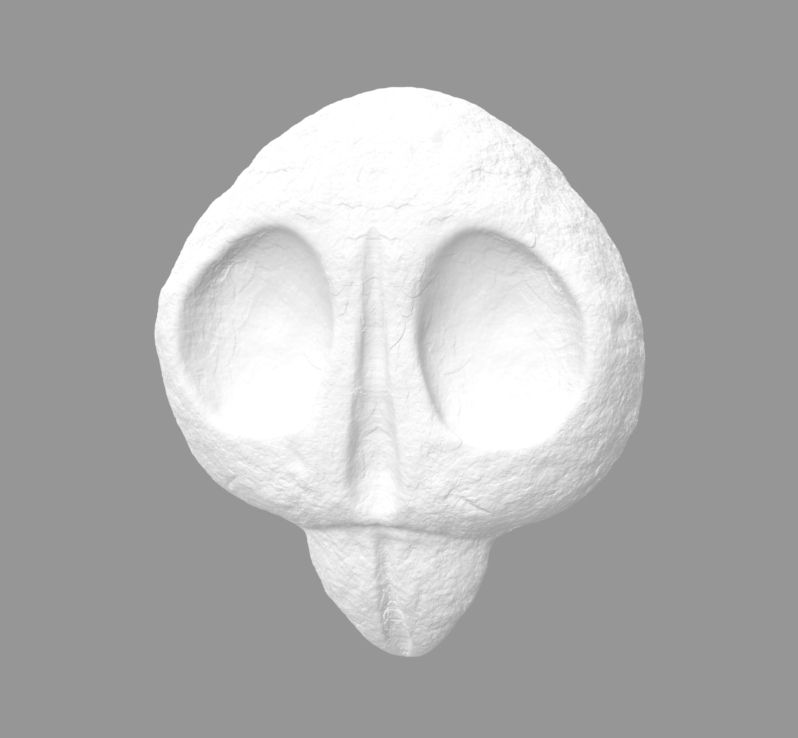 Image shows mockup of 3D print file. The skull is detail on Astrid's skirt and is presumably a bird skull.