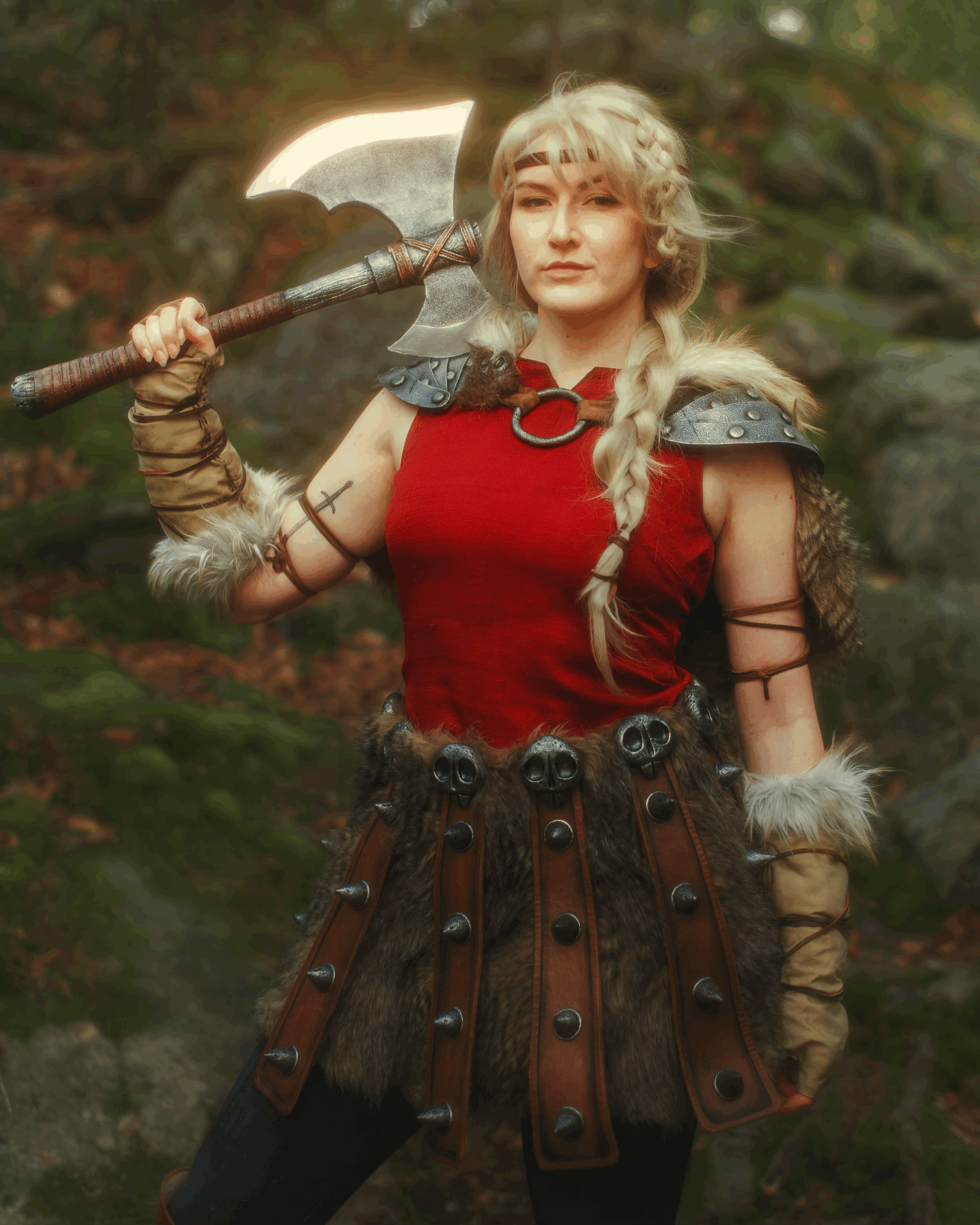 photo shows cosplayer Lauren Does Cosplay dressed as the character Astrid from How To Train Your Dragon 2