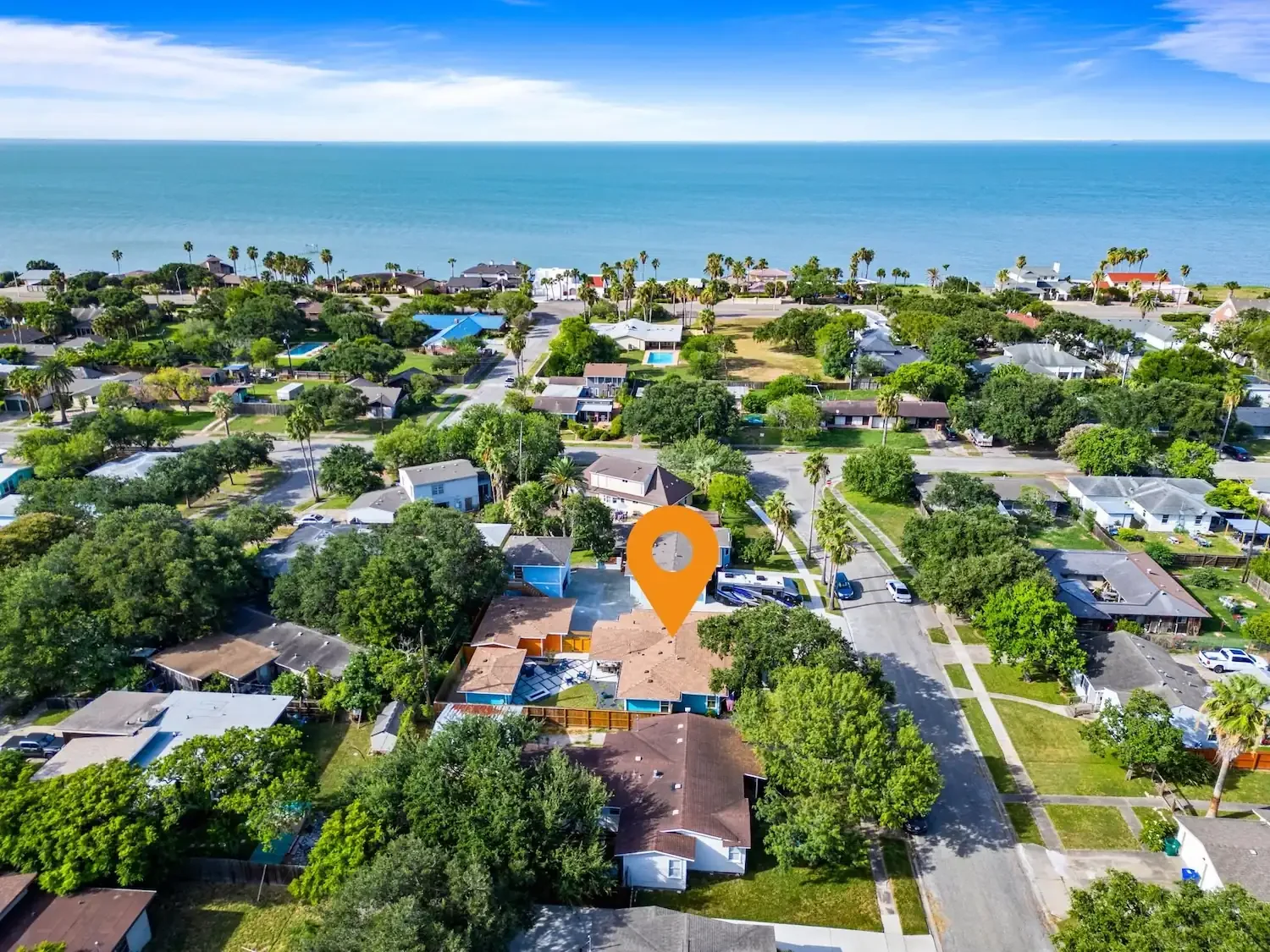 Aerial view toward the Gulf Coast showing The Oasis property location