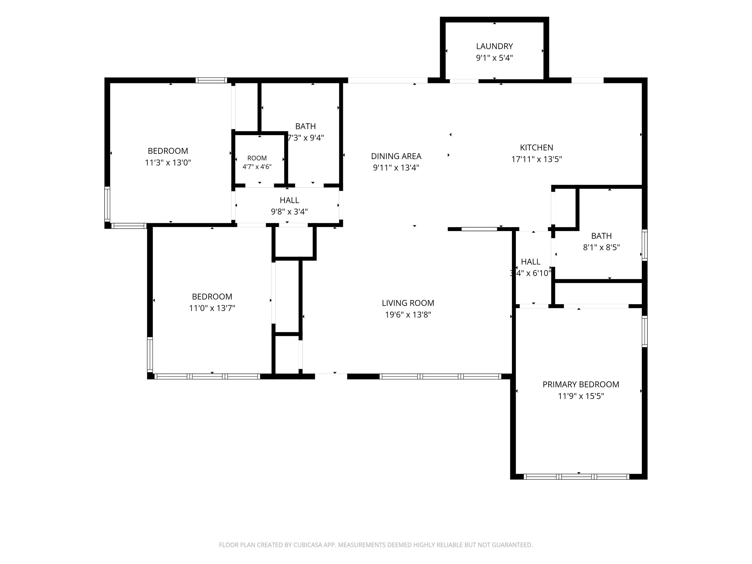 Floor plan of The Oasis, a pet-friendly vacation rental in Corpus Christi, showing 3 bedrooms and open living space