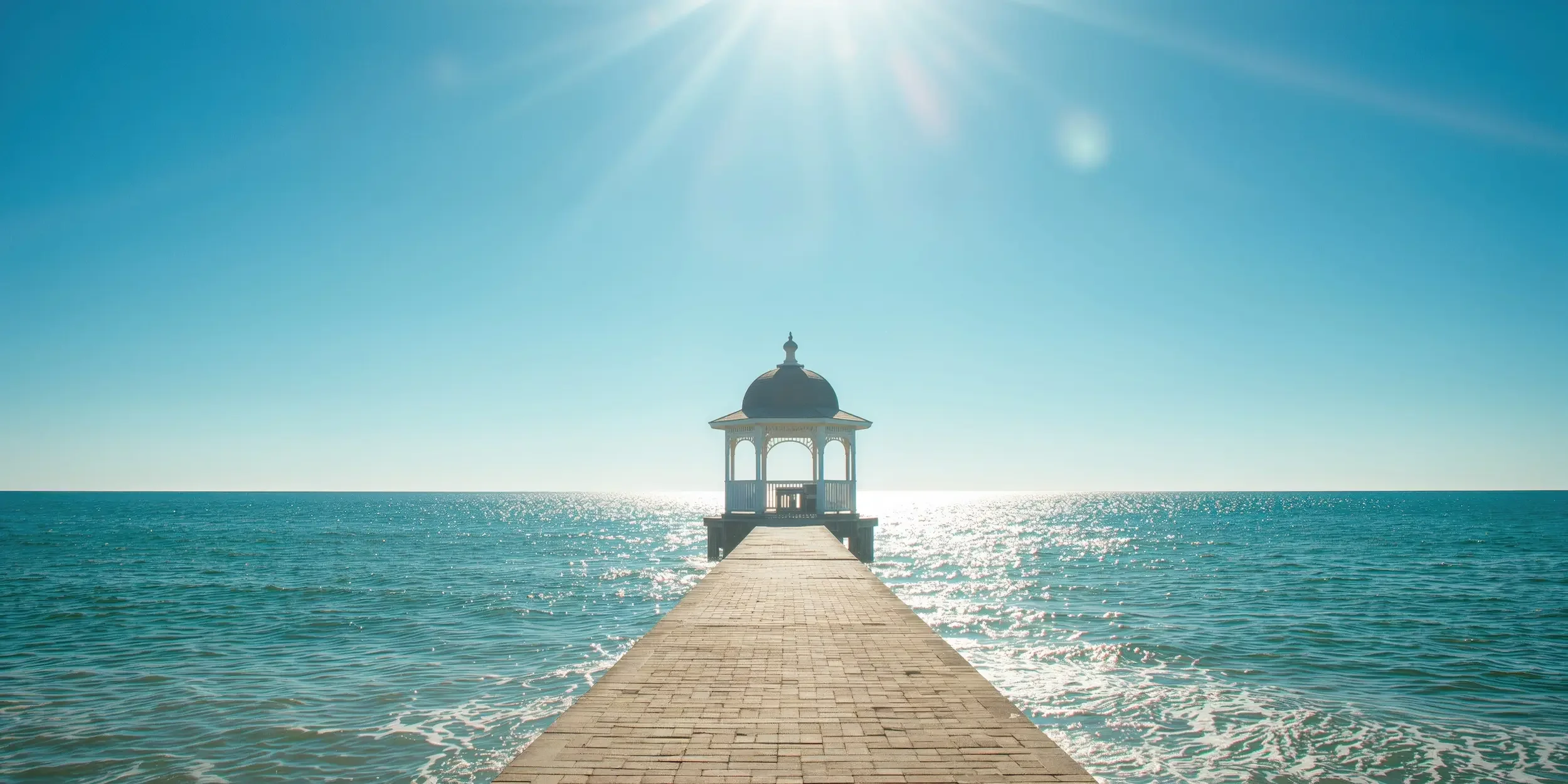 Pier and gazebo extending over the Gulf of Mexico at McGee Beach, Corpus Christi, Texas