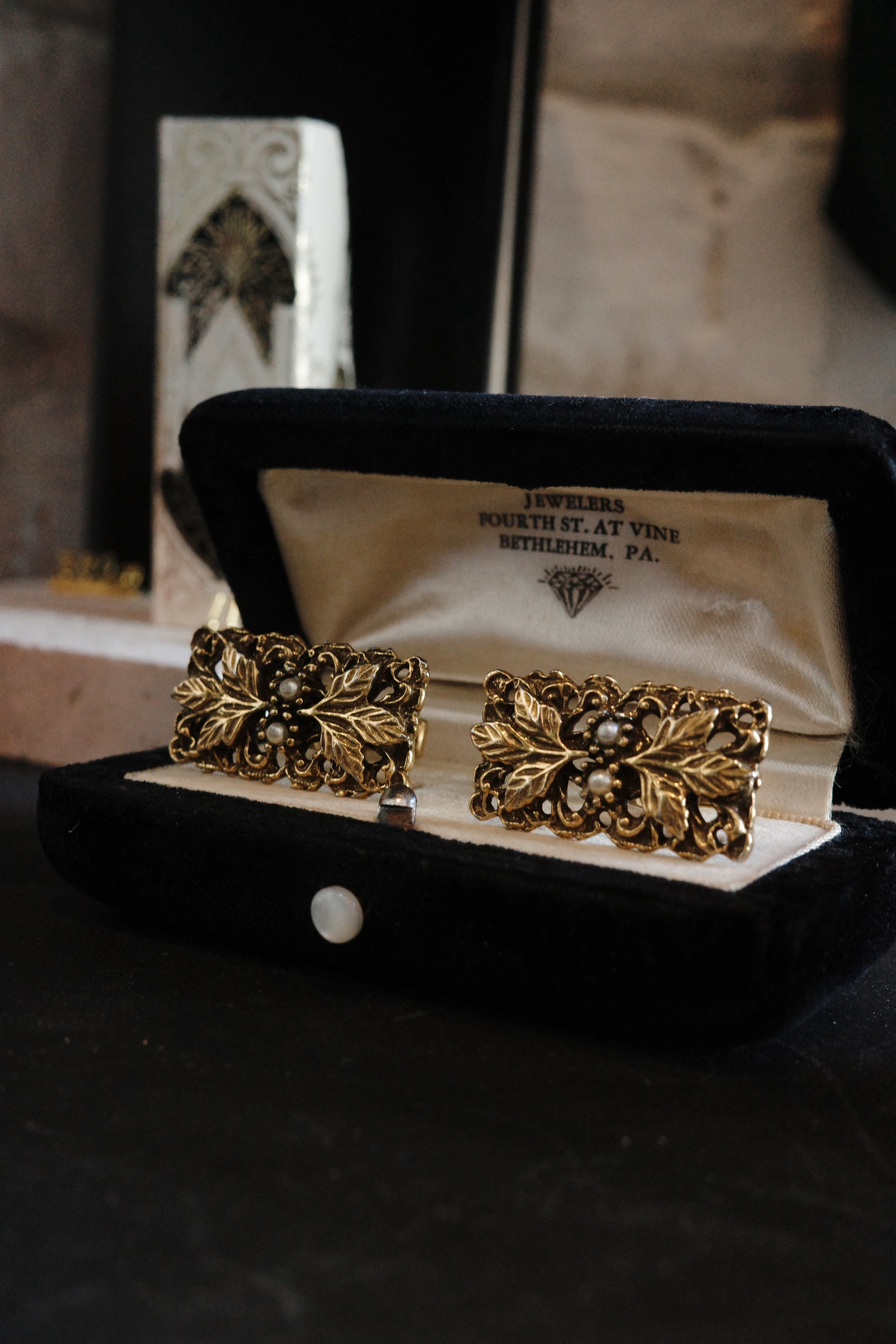 Vintage Filigree Gold Tone & Pearl Cufflinks