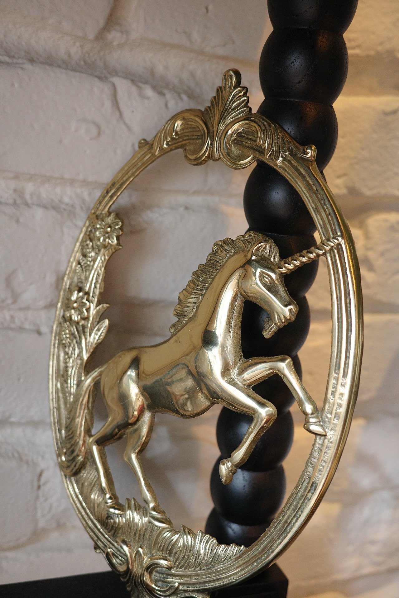 SOLD Vintage Brass Unicorn Wall Hanging