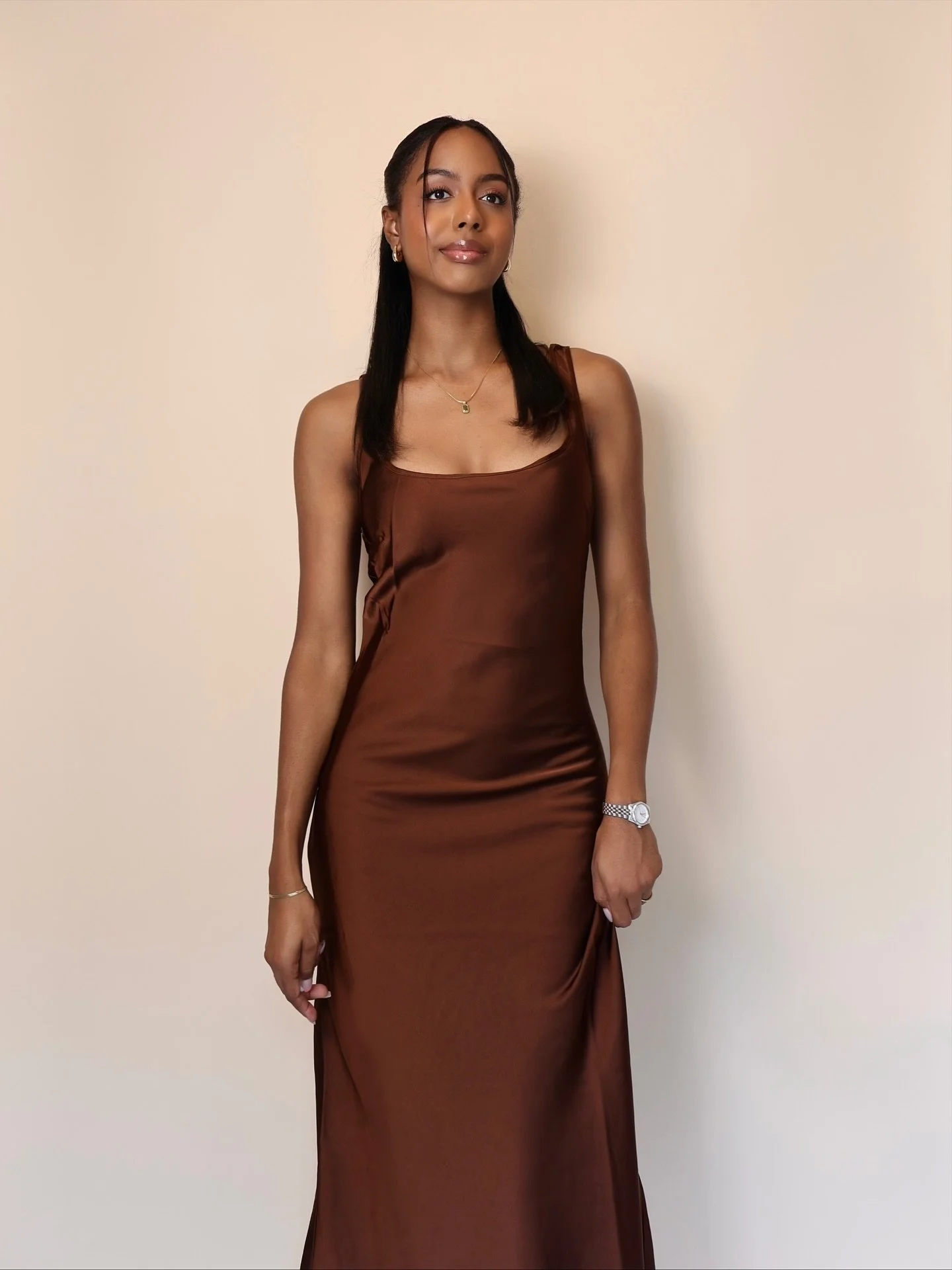 The Mocha Maeve &mdash; an ode to understated elegance. Featuring a fluid silhouette that skims the body. The deep espresso shade a soft sheen exude understated luxury and is the perfect base to elevate you fall sweaters or on a night out 🤎
&bull;
&