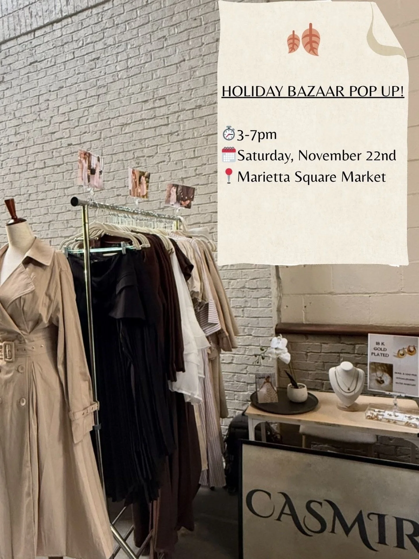 With the holidays right around the corner, CASMIR will be having another pop up! We will be in Marietta for the first time and would love to you all there🫶🏽

⏱️3-7pm
🗓️This Saturday, November 22nd
📍Marietta Square Market 
&bull;
&bull;
&bull;
#at