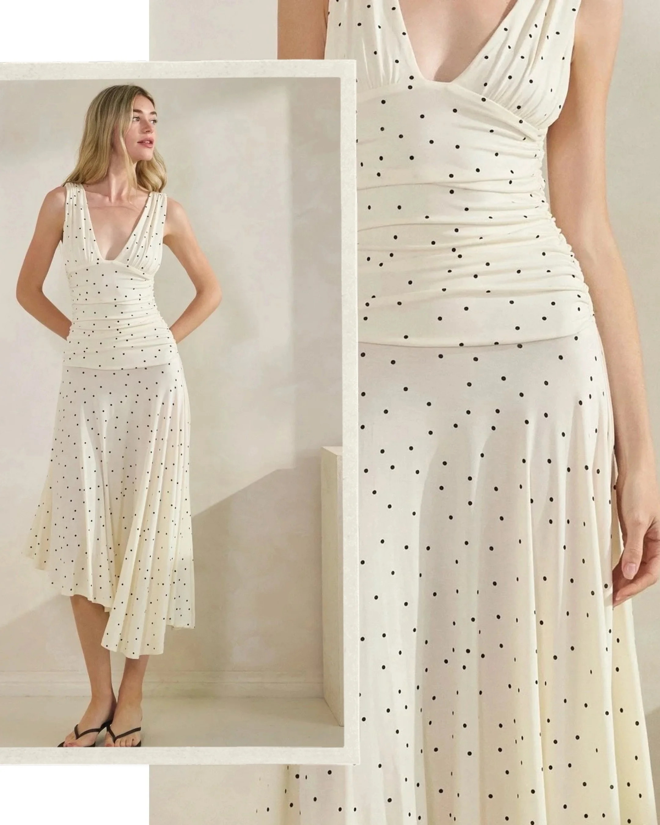 The Amelie Dress :: blends vintage romance with an effortlessly refined silhouette. Feminine yet understated 🥀
&bull;
&bull;
&bull;
&bull;
#femininestyle #polkadotdress #summerdress #brunchoutfit #classychic