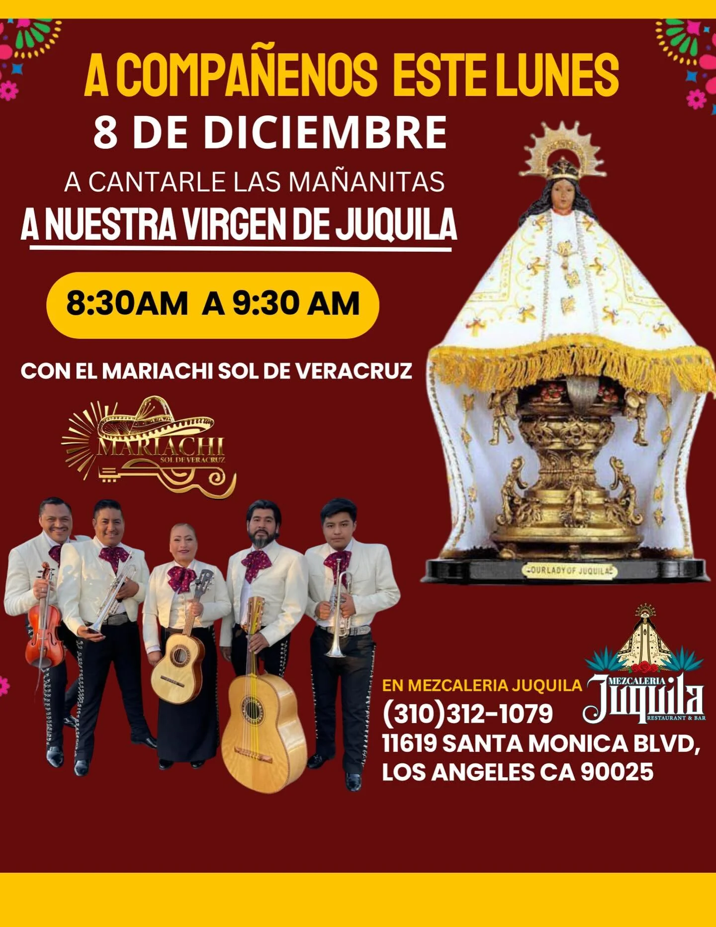 𝘼 𝘾𝙤𝙢𝙥𝙖𝙣̃𝙚nos 𝙚𝙨𝙩𝙚 𝙇𝙐𝙉𝙀𝙎 8 𝙙𝙚 𝘿𝙄𝘾𝙄𝙀𝙈𝘽𝙍𝙀 a cantarle las Ma&amp;ntilde;anitas a nuestra 𝙑𝙞𝙧𝙜𝙚𝙣 𝙙𝙚 𝙅𝙪𝙦𝙪𝙞𝙡𝙖 a las 8:30Am/ 9:30𝘼𝙢

#oaxaca