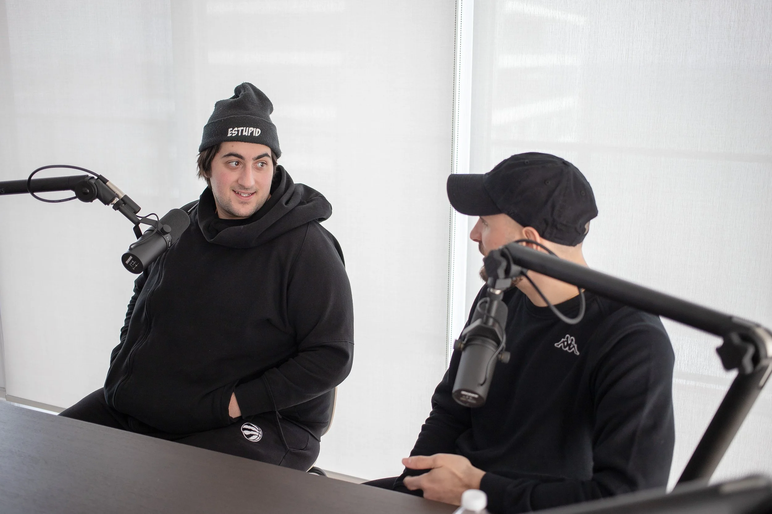 Neema Naz estupid podcast in Toronto Canada with Shure SM7B microphones
