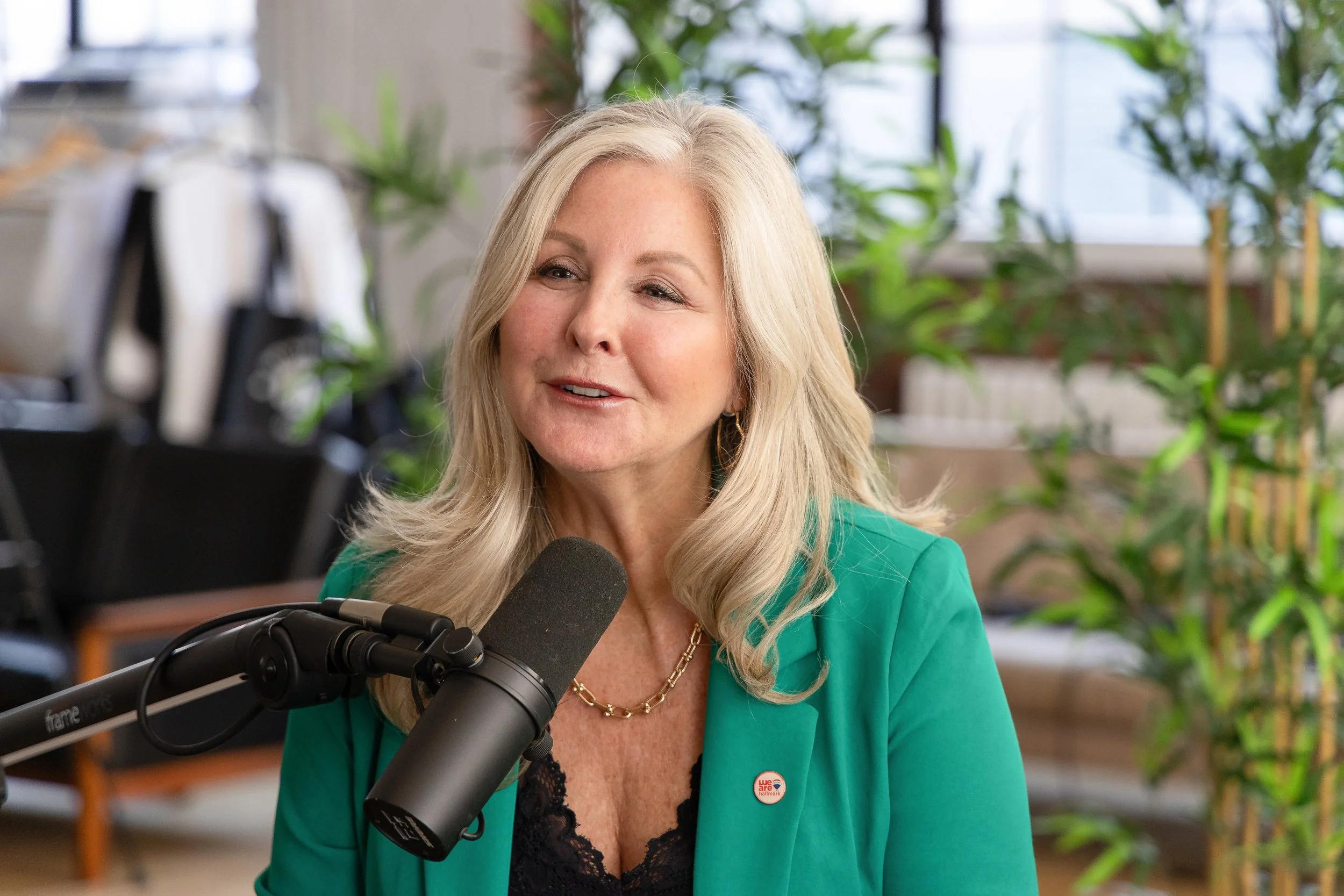 Business magnate podcasting in Toronto on location at her office