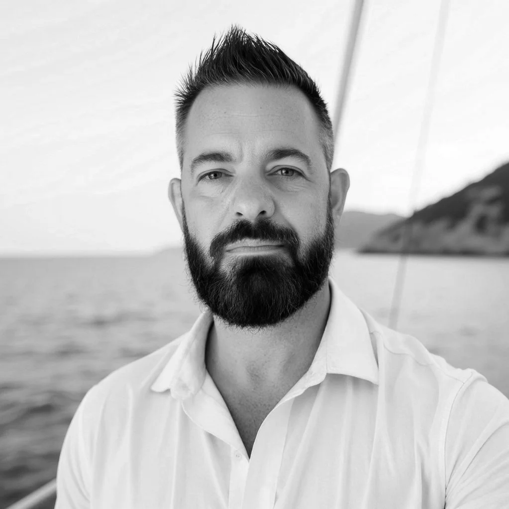 Black and white photo of Mike McGuire the COO of InnoVet
