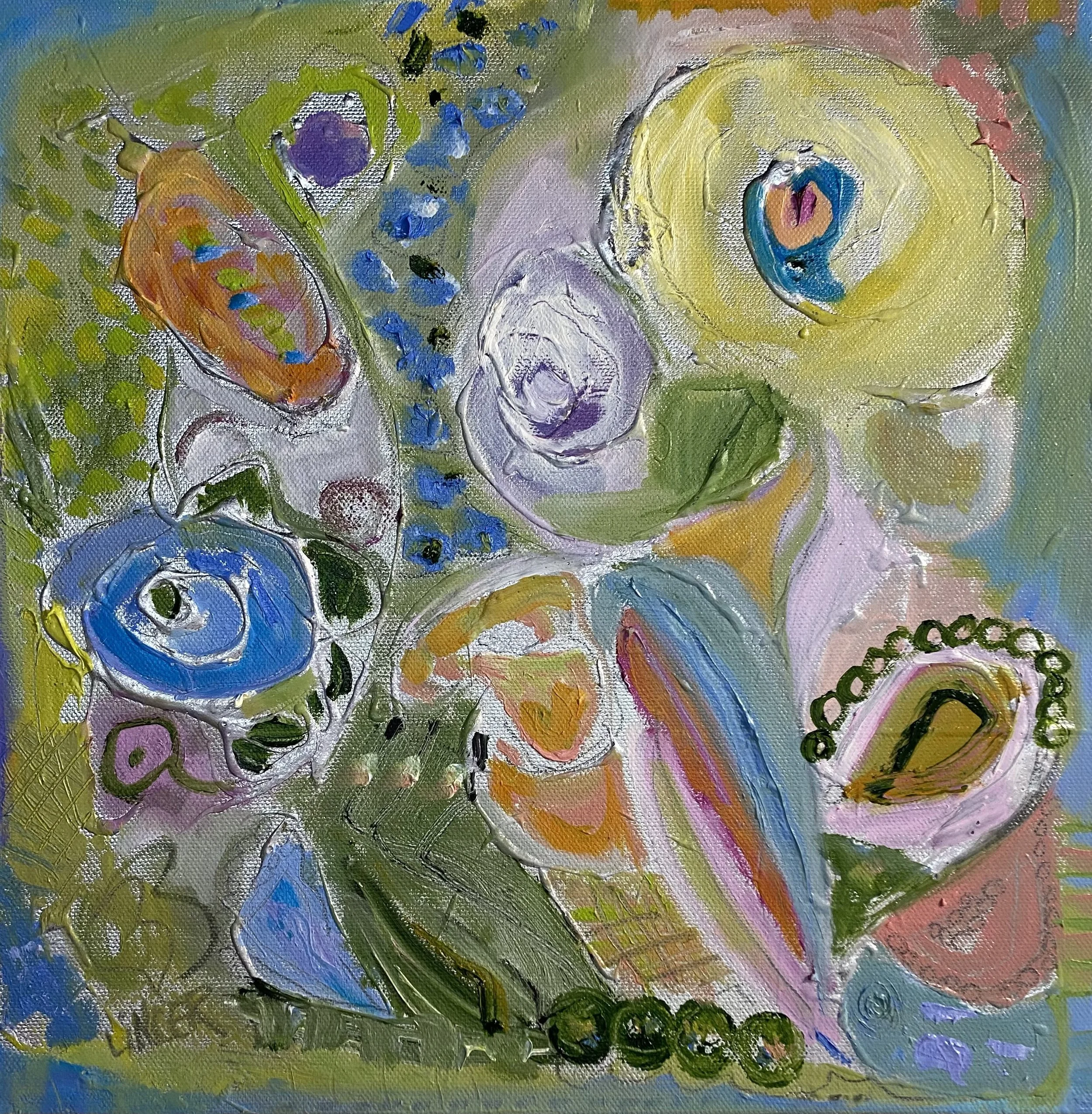 Dreaming in Color (2022), oil and pencil on canvas, 12x12