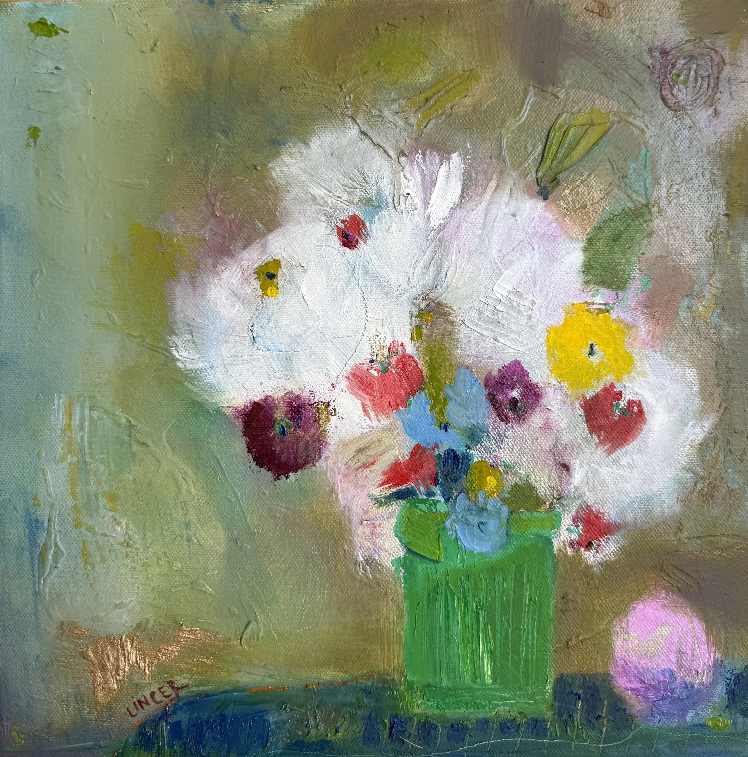 White Flowers (2026), oil on canvas, 12x12