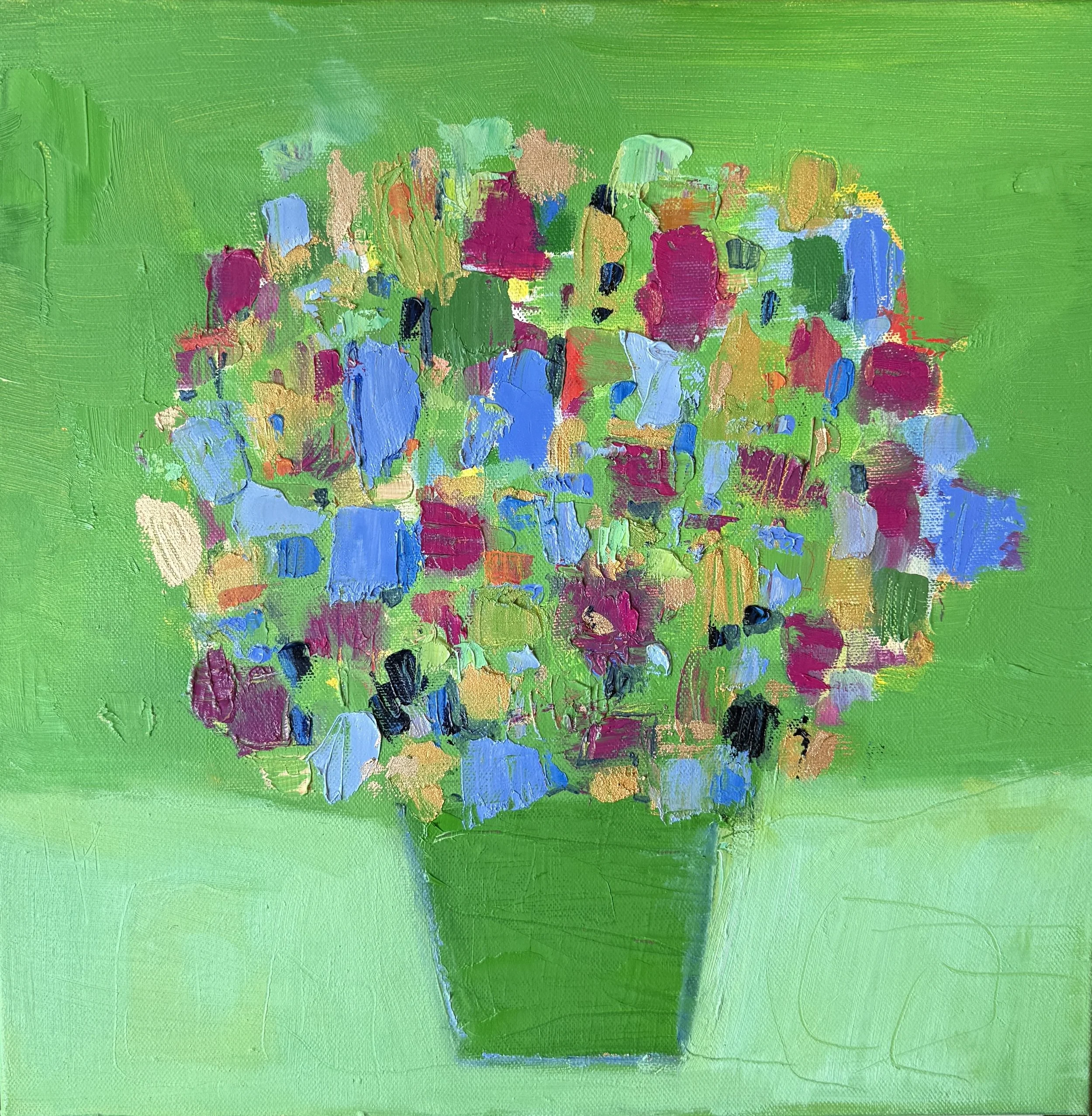 Reverie in Green (2025), oil on canvas, 14x14