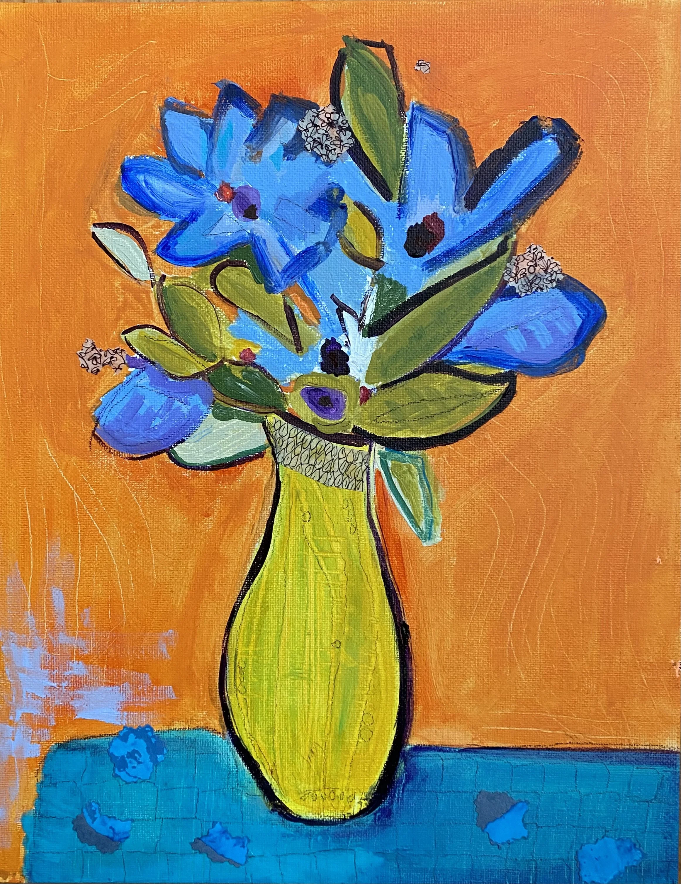 My Anemones (2021), acrylic, collage and pencil on canvas panel, 14x11