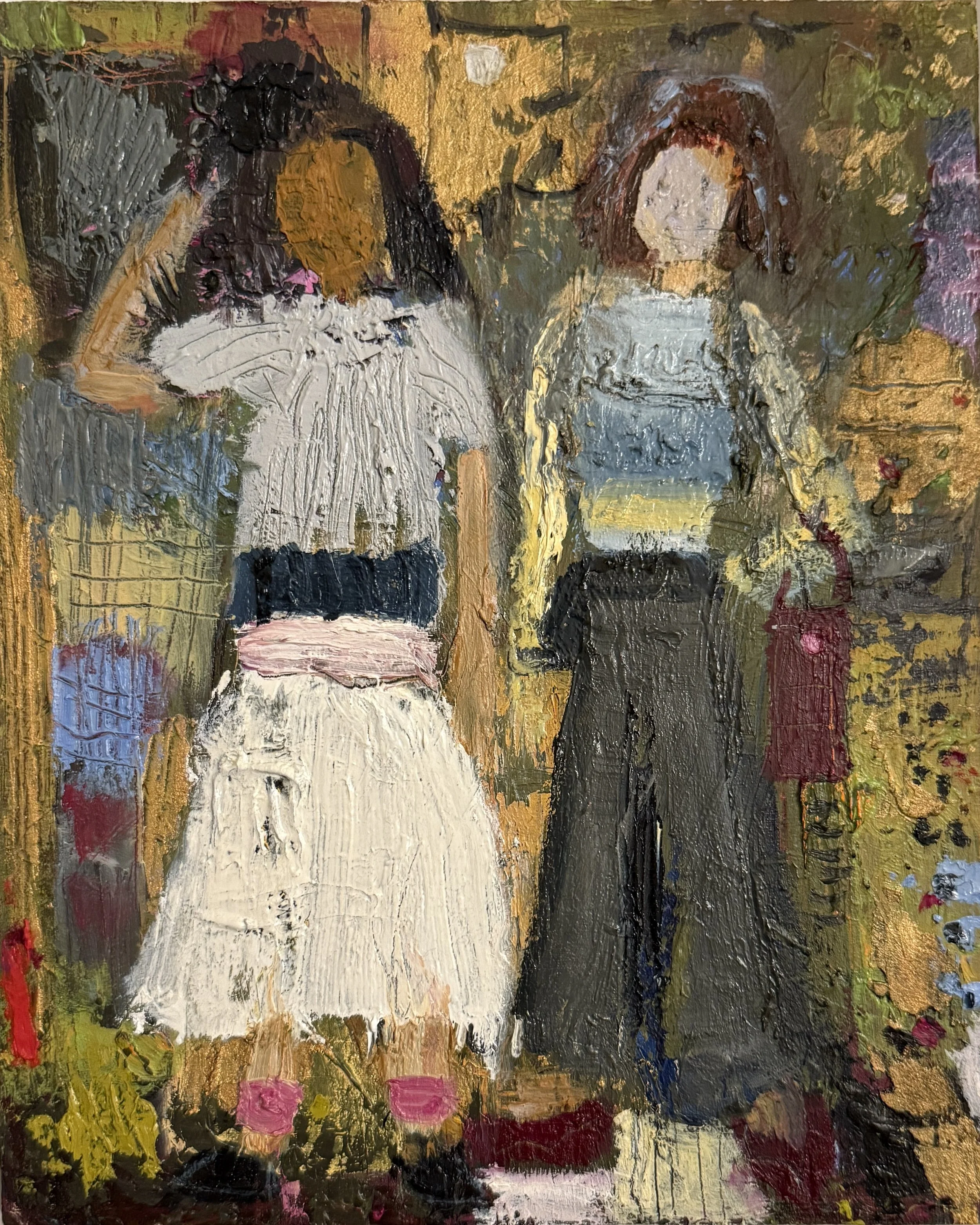 Friends (2025), oil on reclaimed wood, 10x8