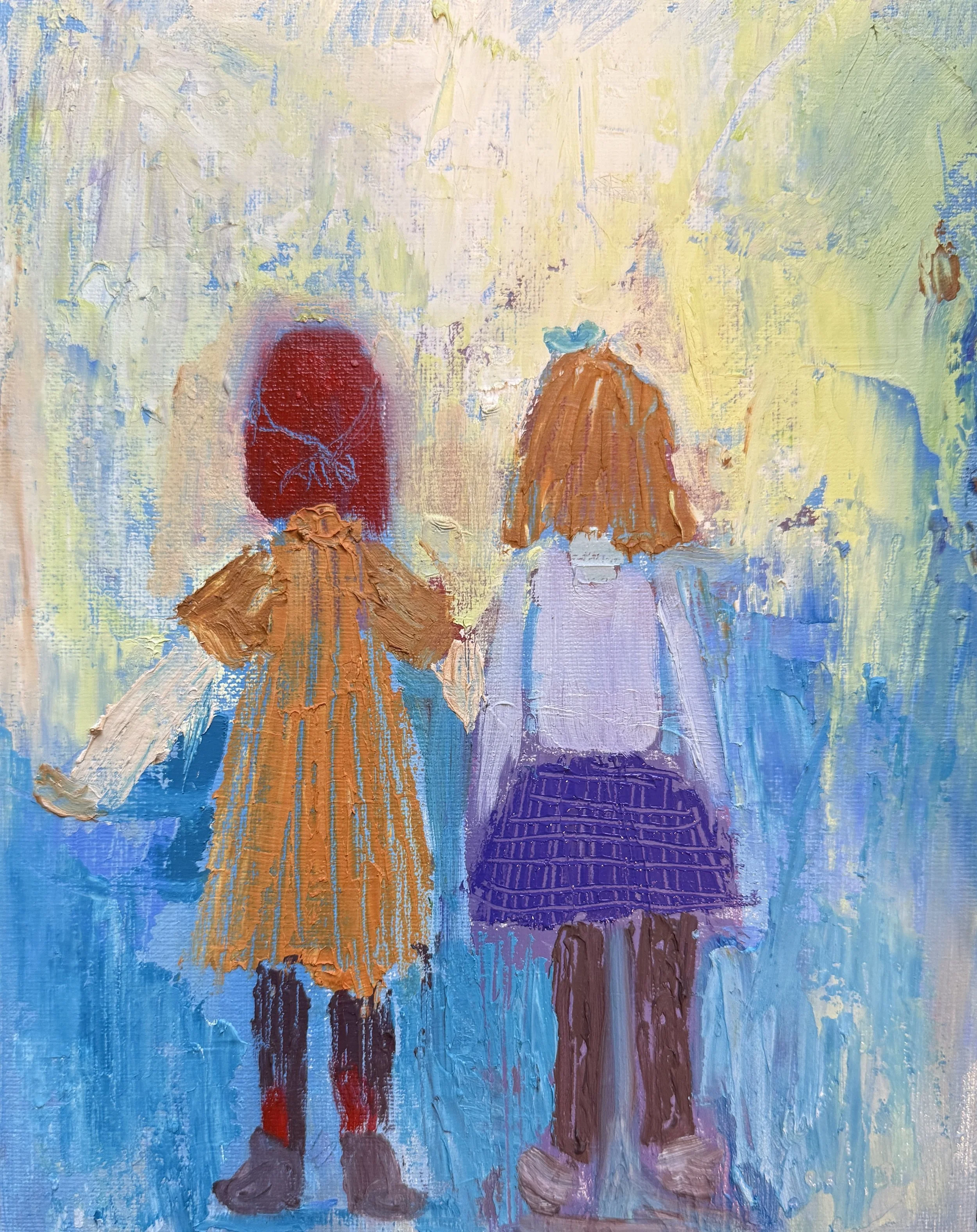 Watchers (2025), oil and cold wax on canvas panel, 10x8