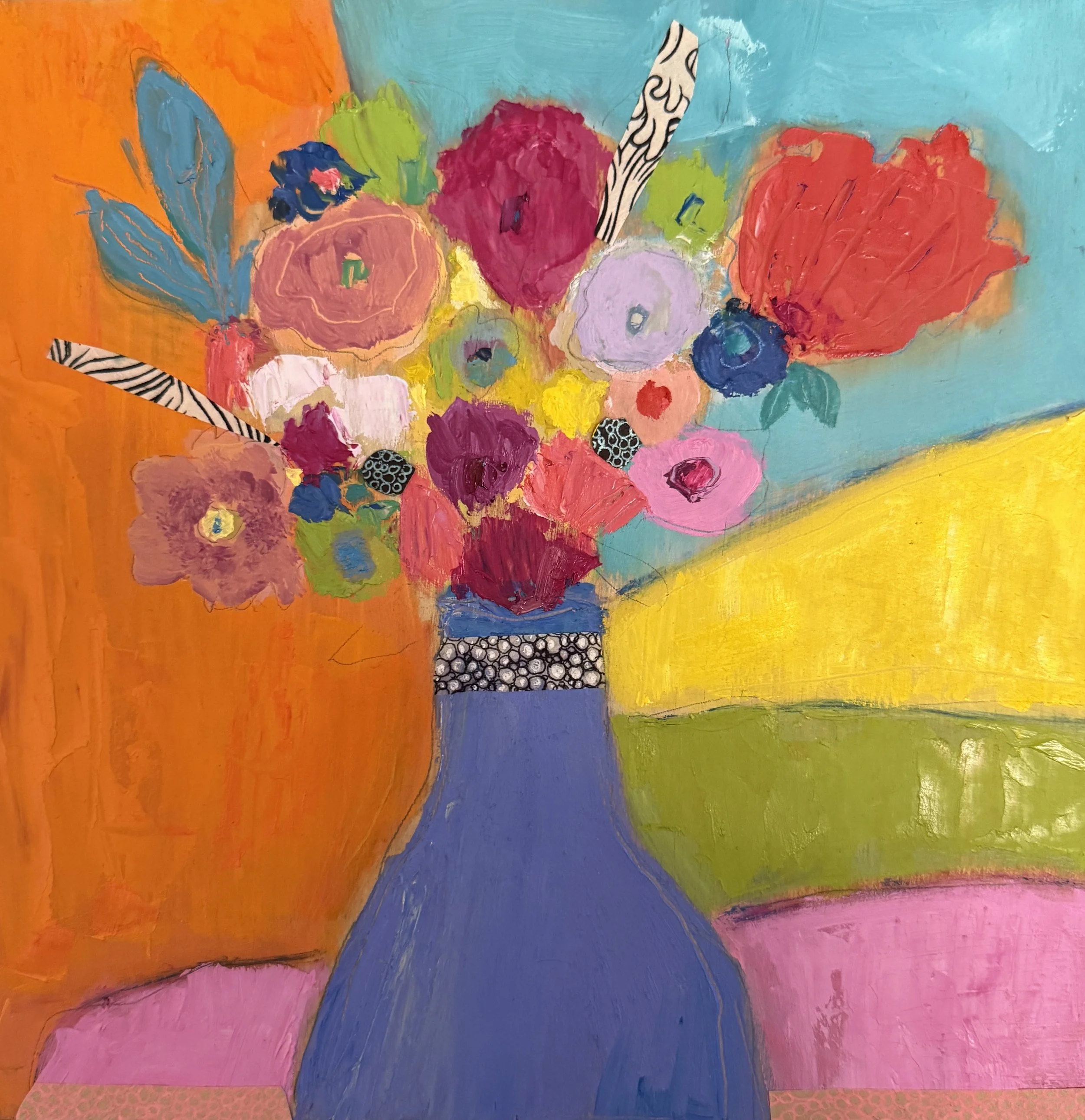Periwinkle (2026), oil with collage on reclaimed wood, 10x10