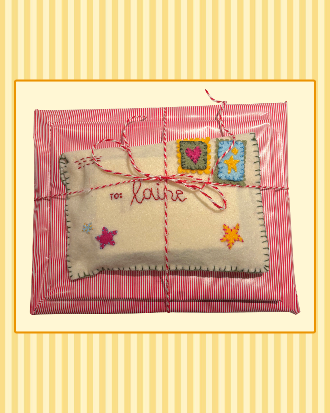 this envelope was a birthday present filled with hand-made wine charms, a collaged bookmark, and many other little trinkets