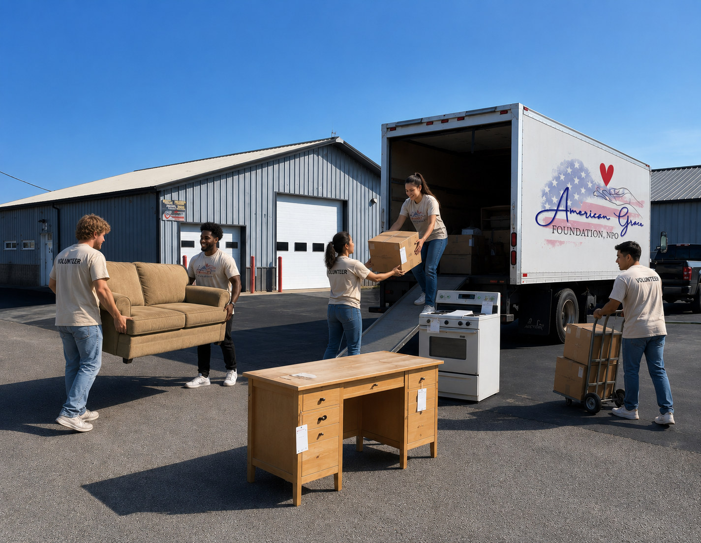 VOLUNTEERS UNLOADING TRUCK