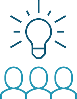 Icon of three people with a light bulb above them