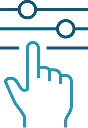 A digital illustration of a hand with an index finger touching a horizontal slider control set of three adjustable lines, symbolizing customization
