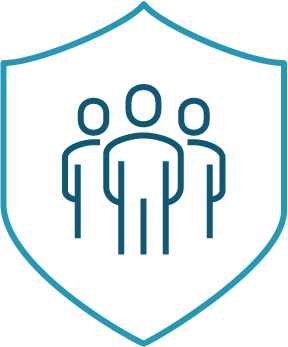 Icon of three people surrounded by a shield