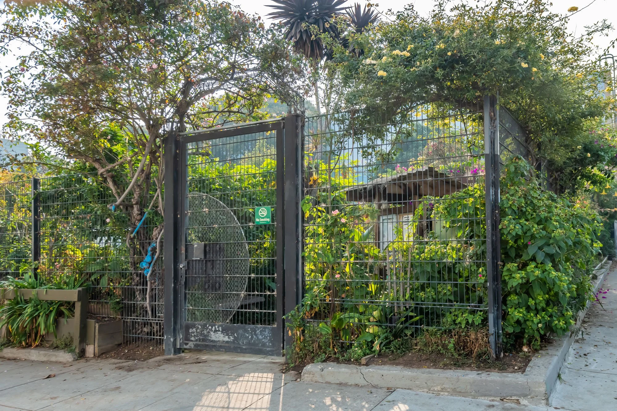 A black metal gate with a